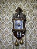 Blue Delft Wall Clock With Walnut Case.  See Photos.