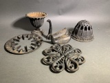 Group of Cast Iron - Cast iron Swans ( Damage on Bill), Trivets, Planter & More