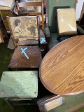 Group lot of assorted furniture, ladder, mirror
