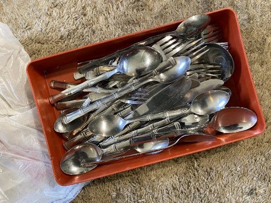Group Lot of Mid Century Bamboo Style Flatware