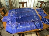 Early Hawaii Silk Tablecloth with Surfers and Napkins