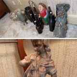 Bottles, Carved Wooden Man, Glass, Plush, Lamp