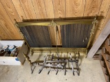 Vintage Fireplace Screen, Andirons, Log Rack