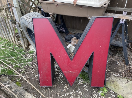 Large Metal and Plastic Light-Up Letter M from a Sign