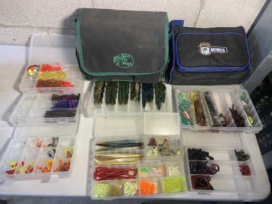 Large Group of Soft Bait Lures with Storage Boxes