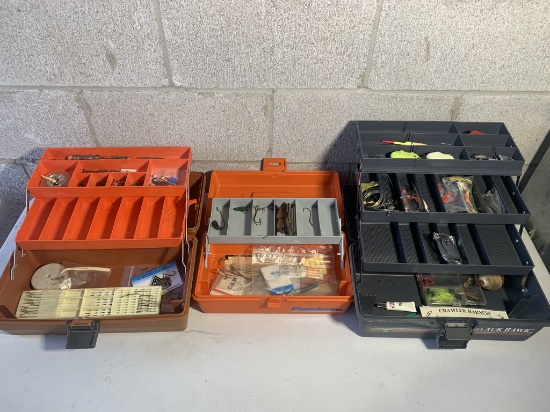 3 Tackle Boxes with Assorted Fishing Supplies - Hooks, Lures, Weights,
