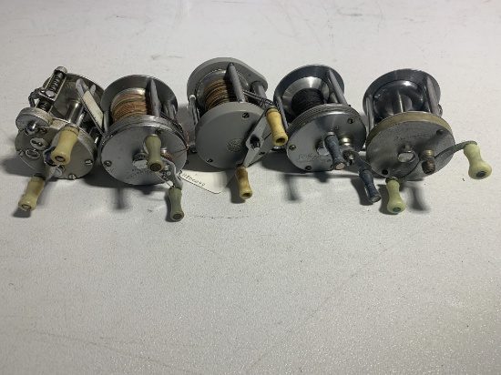 5 Vintage Fishing Reels - Shakespeare Triumph 1958 Model PK, JC Higgins No 3104 Model 46