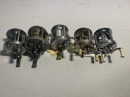 5 Vintage Fishing Reels - Bronson Fleetwing No. 2475, South Bend Quality Tackle Bait Company