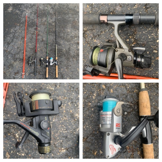 4 Fishing Pools & Reels - Bamboo Style, Shimano on Zebco Rod, Quantum SS20