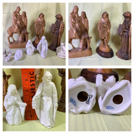 Group of Religious Statues Carved Wood & Ceramic