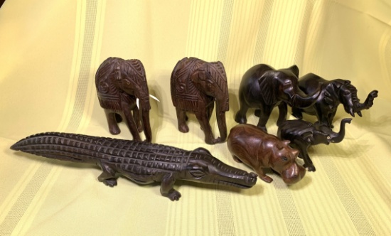 Group of Carved Wooden Animals - Some Made from Ebony from Africa