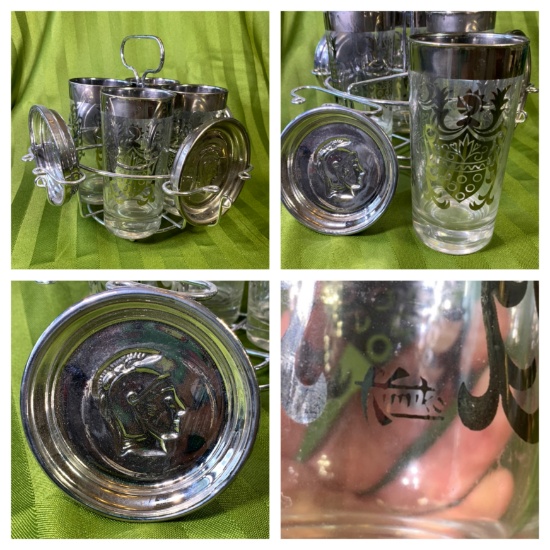 Vintage Knights KIMKO Glasses Caddy with Coasters.