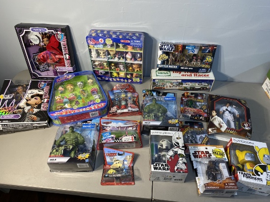 Group lot assorted toys in packaging - Star Wars, Transformers, Hulk and more