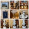 Electrified Oil Lamps, Lanterns, Framed Art, Metal Industrial Look Side Table & More