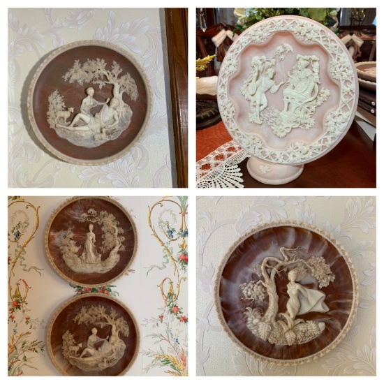 Incolay Vintage Carved Cameo Plates