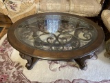 Ornate Glass Top Coffee Table with Ornate Metal Scrolling
