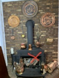 Decorative Copper Piece, Log Rack, Fire Place Tools. GAS STOVE NOT INCLUDED