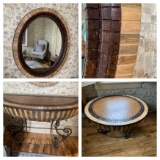 Matching 3 Pieces Set, Mirror, Entryway Table & Coffee Table.  Tile & Bamboo Look.