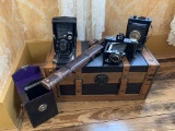 Trunk, Compur Box Camera, Kodak Dakon Shutter Box Camera, Camera Clock & Tripod