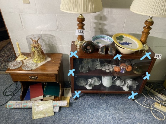 Lamp Stand, Assorted Items On and In Cabinets