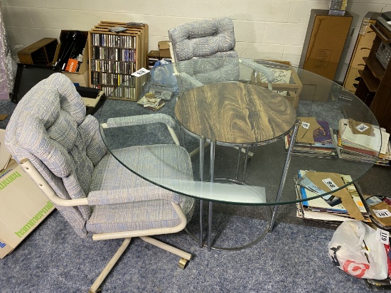 Retro Glass Top Table with Two Chairs