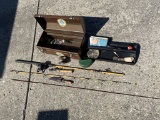 Vintage Fishing Lot with Knife, Poles, Reels, Tackle Box