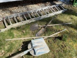 Extension Ladder, Shovels, Rake, Hoe Lot