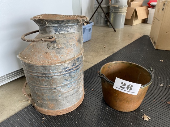 Antique Cream Can and Copper Bucket