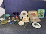 Leslie Cope Collector Trays, Pantry Bak-In by Ware Covered Dish, Gonder Vase, Enesco Gnomes,