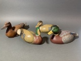 2 Wooden Ducks & 2 Ceramic Ducks. No Markings