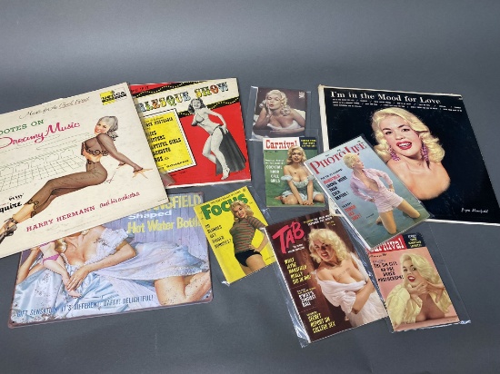 Group Lot of Vintage Jayne Mansfield Records, Prints, Magazines