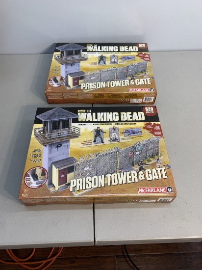 2 New in Box The Walking Dead Prison Tower & Gate Building Sets