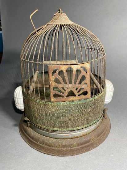 Antique Bird Cage w/ceramic Waterers