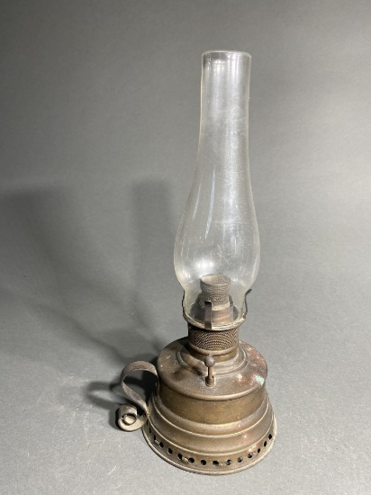 Antique Oil Lamp with Metal Base