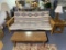 Futon with Coffee Table, 2 Side Stands, 2 Lamps & Area Rug