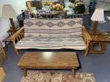 Futon with Coffee Table, 2 Side Stands, 2 Lamps & Area Rug