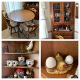 Dining Table with 4 Chairs & Corner Hutch with Contents