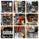 Garage Clean Out - Fishing Poles, Sprayer, Cabinet, Metal Shelf, Tools, Wooden Ladder & More