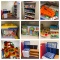 Metal Storage Cabinet & Contents, Drying Rack, Art Easel, Wooden Shelf, & Whirlpool Mini-Fridge