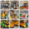 2 Plastic Storage Shelves & Contents - Construction Vehicles, Play Kitchen Food, Dressup