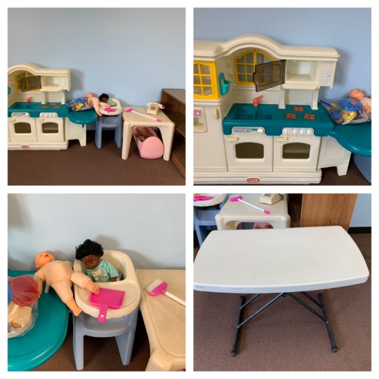 Kitchen Set, Table, Shelf, Dolls & More