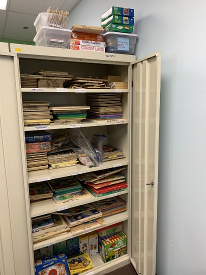 Metal Storage Cabinet & Contents - Large Selection of Children's Puzzles