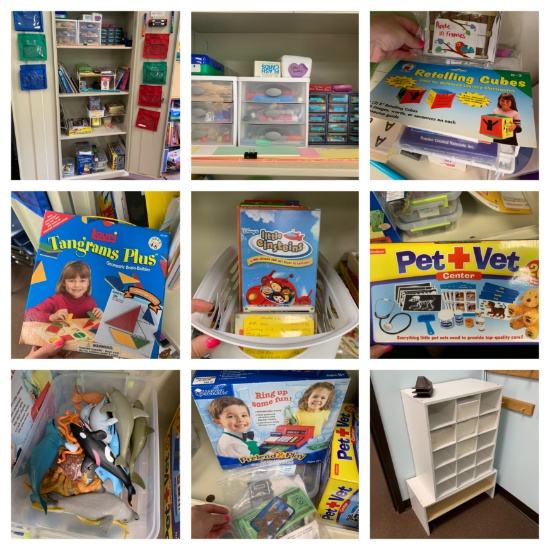 Metal Storage Cabinet & Contents - Office Supplies, Markers, Educational Items Storage Cubby & More