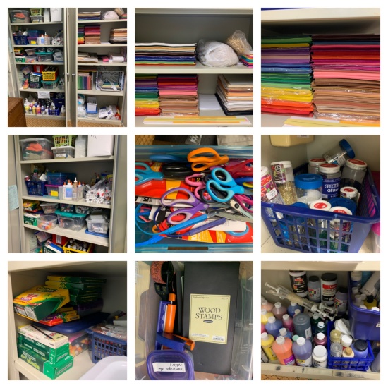 2 Metal Cabinets w/ Contents-Variety of Construction Paper, Art Supplies - Paint, Markers, Crayons