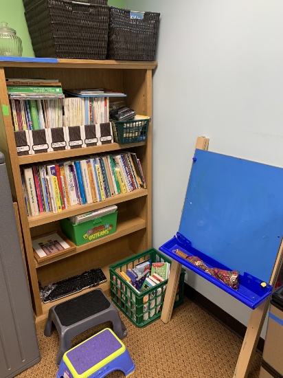 Contents ONLY of Book Shelf - Educational Teaching Books, Art Easel, Step Stools, VHS Tapes, & More