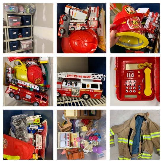 Plastic Storage Shelf & Contents - Great Group of Kids First Responder Toys