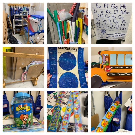 Great Group of Educational Posters, Bulletin Board Borders, Storage Cubbies.  See Photos