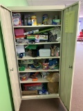 Metal Storage Cabinet (not contents), Wooden Cabinet, Tall Wooden Shelf, & Plastic White Shelf