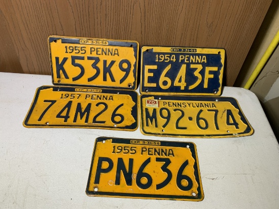 Group of Vintage Pennsylvania License Plates, '54,'55,'57
