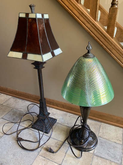 1 Arts & Craft Style Lamp and 1 Art Nouveau Style Lamp by Quoizel (Peacock Motif)